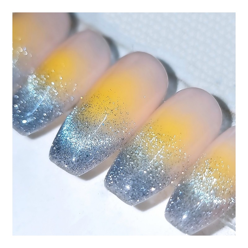 Blue Lemon Handmade Nail Tip Reflective Magnet Gel Gradient -