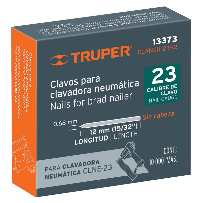 Truper CLANEU-23-12, Caja con 10000 clavos calibre 23, 12mm para