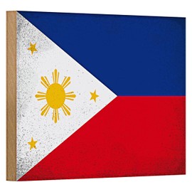 Vintage Holzposter | Flagge der Philippinen | Retro Wanddeko | 18 cm x 12 cm