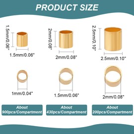 PH PandaHall 3000 Pcs 3 Sizes Brass Tube Crimp Beads Cord End Caps Diameter 1.5mm 2mm 2.5mm for Bracelet Neckalce Jewelry Making Golden