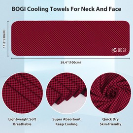 BOGI Cooling Towel for Instant Cooling - Use as Cooling Scarf Headband Wristband Bandana - Soft Cool Bamboo Fiber - Stay Cool for Yoga Travel Climb Golf Football tennis & Outdoor Sports(Red)