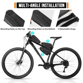 WOTOW Bike Frame Bag, Waterproof Bike Triangle Bag with Two Side Pockets, Reflective Bicycle Top Tube Phone Storage Pouch for Road Mountain Bike Cycling Travel (1.2L)