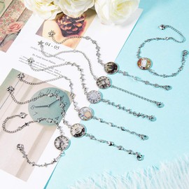 PH PandaHall 14 Sets Bracelet Making Craft Bracelet Parts with Meal Plate, 14 Clear Cabochons, Stainless Steel Bracelet, Meal Plate, 0.6 inches (16 mm), Accessory Parts