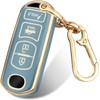 FT FUNTOR for Mazda Key Fob Cover,4 Buttons TPU Key Cover with Golden Edge,Compatible with Mazda 3 6 8 CX-3 CX-5 CX-7 CX-9 Atenza Miata MX-5 with Keychain (A-Blue)