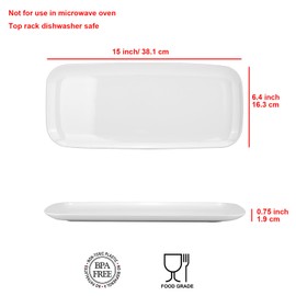 ZAINCA 15 inch Melamine Rectangular Platters, Dinner Serving Tray, Party Serving Trays, Shatter Resistant, set of 3, White