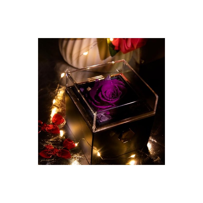 Caja giratoria de rosa real morada con collar I Love