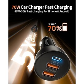 3-Port Fast Charging USB C Car Charger - 70W Power Adapter