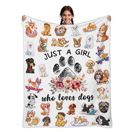 Fiwbnasz Dog Lovers Gifts for Women, Just A Girl Who Loves Dogs, Blanket with Dogs On It, Dog Lover Blankets for Girls, Puppys Gifts for Women Girl Kids, Puppys Theme Blanket 40" X 50"