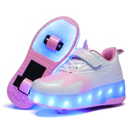 Ehauuo Roller Skates Shoes with USB Charging, Light Up Kid Wheels Shoes Rechargeable LED Flashing Roller Shoes Girls Boys Sneakers for Birthday Christmas Children Gift