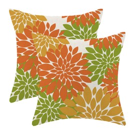 Fall Burnt Orange Outdoor Pillow Covers 20x20 Inch Set of 2 Mustard Yellow Green Dahlia Floral Decor Throw Pillows Modern Geometry Flower Decorative Cushion Cases for Sofa Couch Bed Decorations