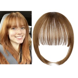 Clip In Human Hair Synthetic Thin Air Fringe (Light Brown - Auburn With Sides)