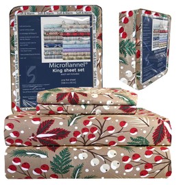 Thermee Micro Flannel King-Size Sheet Set, Machine Wash-Dry, No Pilling, 18" Deep Pocket, 2 King Pillowcases, Frosted Berries