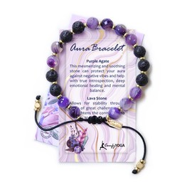 Comfy Yoga - Pulsera ajustable de aromaterapia - Pulsera de aceite esencial - Pulsera de piedra de lava - Joyería de yoga - Pulsera difusor de aceite - Regalo para mujeres (Aura)