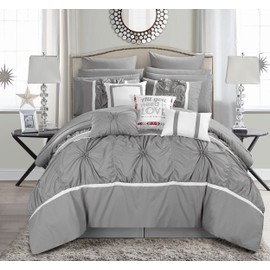 Chic Home CS2754-AN Ashville 16 Comforter Set, King, Silver