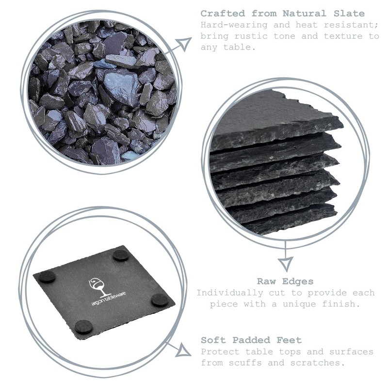 Argon Tableware Round Slate Coasters - 10cm - 6 Piece