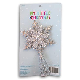Glitter Snowflake Miniature Christmas Tree Topper - 6 Inches (Silver)