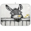 Black White Donkey Flowers Wooden Dish Drying Mat for Kitchen
