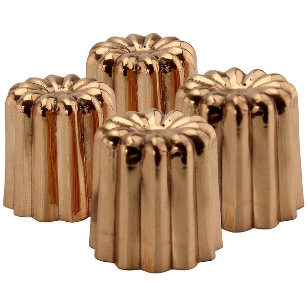 Darware Copper Canelé Pastry Molds (4-Pack); 2-Inch Bordeaux French Custard Cannele Cake Traditional Pastry Baking Molds with Heat-Conducting Copper