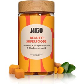 JUGO Beauty + Gomitas Superfood Colágeno con biotina para el cabello, la piel y las uñas Biotina 2500 mcg y ácido hialurónico 40 unidades Sin gelatina, sin OGM