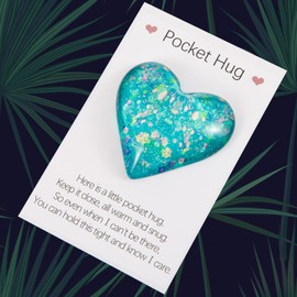 Pocket Hugs Heart, Thinking of You Gifts, Keepsake Gifts for Women Friends, Go to University School Gifts, Positive Good Luck Gifts for Birthday Wedding Christmas Mothers Day Valentines (Turquoise)