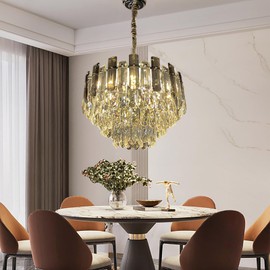 LANGLITIAODENG Crystal Chandeliers Dia 17.7" Modern Ceiling Light Fixture Adjustable Luxury Pendant Lights for Dining Room Living Room Bedroom Decoration (Chrome Plated, Dia 17.7*H 9.8 inch)