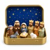 Mini Christmas Nativity Set in Tin Box, Portable Manger Scene