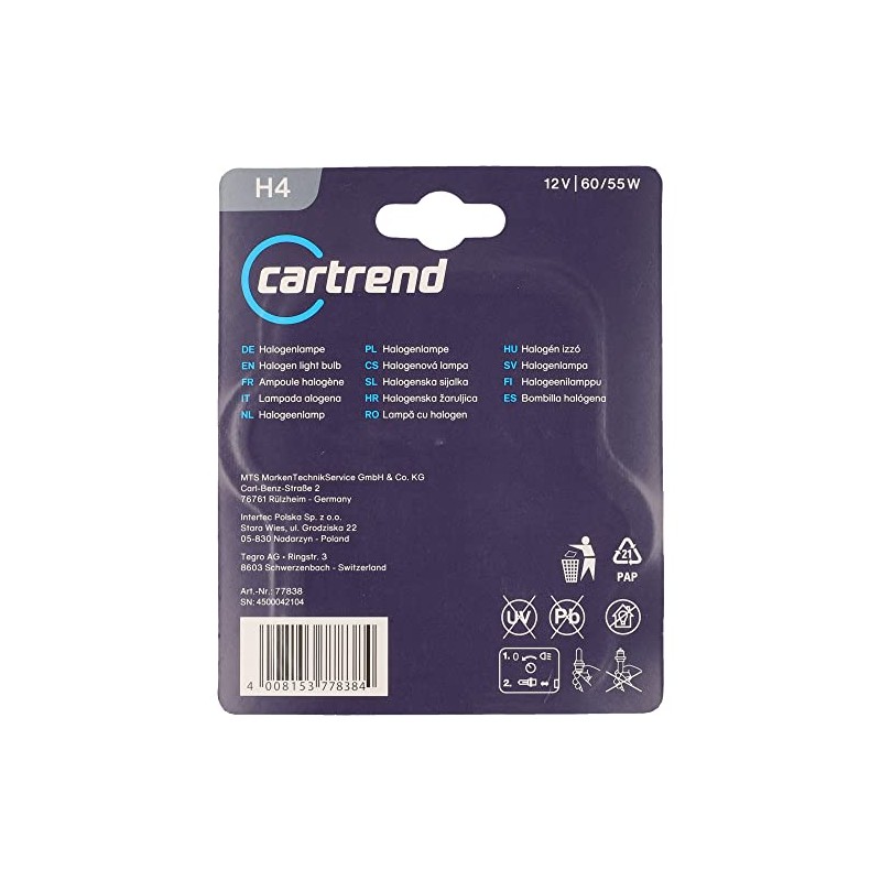 Unitec 77838 Headlight Bulbs Double H4 (Pack of 2)