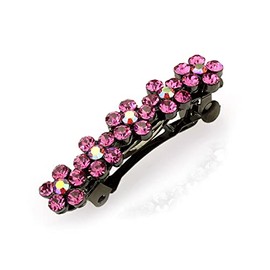 Decorative Hair Clip Flowers Rhinestone Crystal Hair Barrette, Pink
