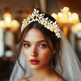 Handcess Wedding Rhinestone Tiara Gold Crystal Crown Headband Princess Tiaras Headpiece Bridal Headwear for Women