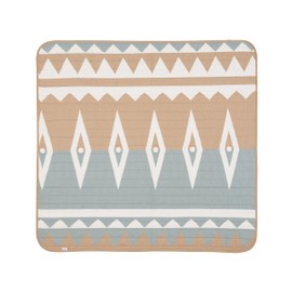 Toddlekind Pretty Practical Mat 100% Organic Cotton 47" x 47”, Reversible, Portable, Travel, Portable, Indoor/Outdoor, for Babies/Toddlers, Tribal-Mineral (Blue/Beige)