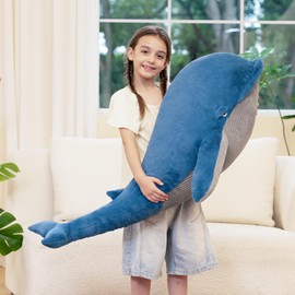 Tezituor 43.3 inch Giant Whale Stuffed Animal, Large Realistic Stuffed Whale Plush Ocean Toys, Hugging 4ft Soft Whale Plush Body Pillow for Girls Boys