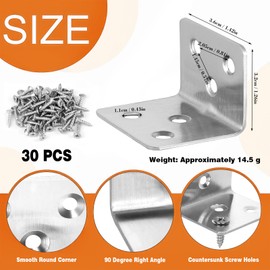 ROMOLY 30 pieces angle connectors with bead, hole angle, construction angle, wood connector, heavy duty connector angle, L-angle, steel angle, heavy duty angle