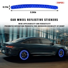 Augeny 20PCS Reflective Car Wheel Decorative Stripe Stickers, Anti-Scratch Night Safety Warning Sticker, Fluorescent Tire Rims Decal, Auto Exterior Decor Accessories for Most Vehicles (Blue)