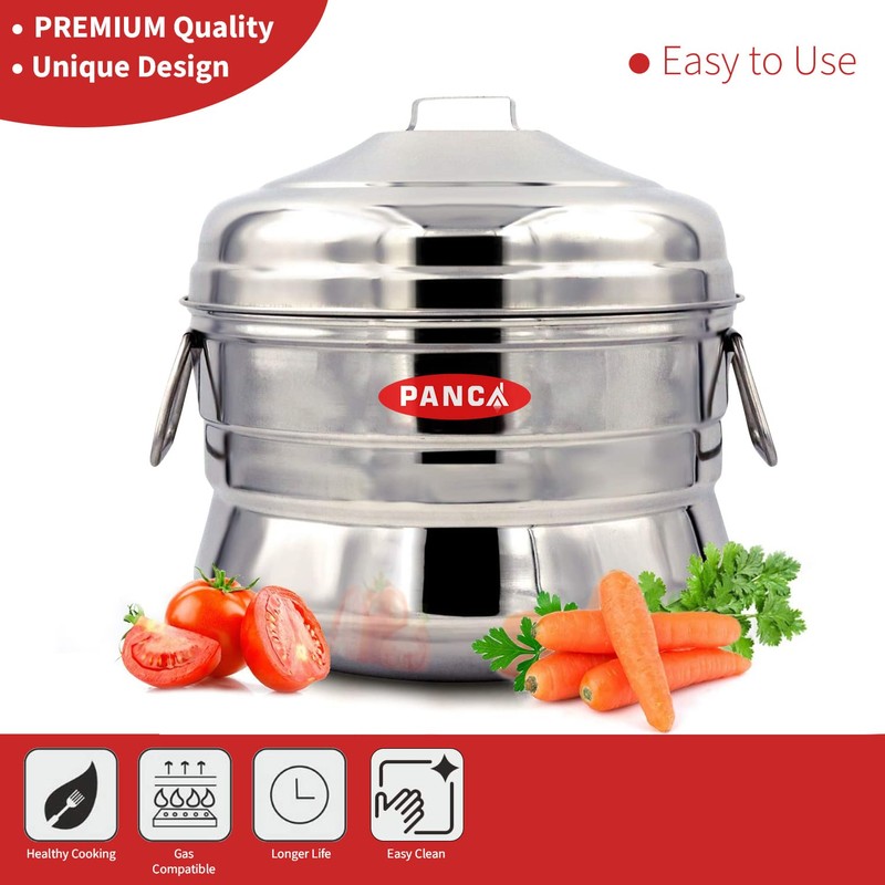 PANCA Stainless Steel Idli Maker - 18 Cavity, 3 Plates