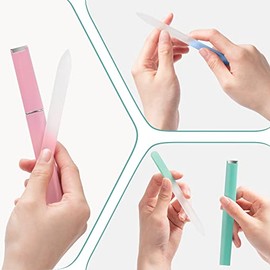 Glass Nail File 3 Pack for Natural Nails, Stocking Stuffers for Women Adults Unique Christmas Gifts Crystal Fingernail Files with Case Etched Nail Fil