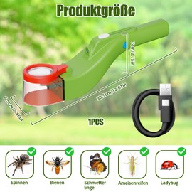 TAIHOBO Insektenfänger, Wiederaufladbar Spinnenfänger für Innen und Außen, Spinnenfalle mit Lupe, Insektenfänger Lebend mit Elektrischem Licht, für Beobachtung Insekten und Outdoor Suchspiel Kinder