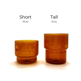 Ninth Calico Stackable 4-Piece Glass Set – Colored Drinking Cups, Lead-Free and Cadmium Free Glass (Amber, Short)