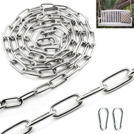 SWTYExt 304 Stainless Steel Chain 4 MM 1.5 Metre Heavy Duty Chain Metal Chains Link Chain with Carabiner Thick Chain for Gate Padlock Outdoor Lifting Hanging Swing Chain Bike Cycle Lock Pet Chain