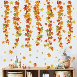 3 Sheets Maple Leaves Vine Wall Sticker Fall Leaf Wall Decal Removable Peel and Stick Autumn Wall Art Decor for Sofa Background Baby Bedroom Nursery Room Decorations