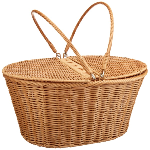 Kovot Poly-Wicker Picnic Basket | Measures 16" x 13.5" x 7.5" | for Picnics, Parties and BBQs | Hand Woven Polypropylene Fibers That Will Last