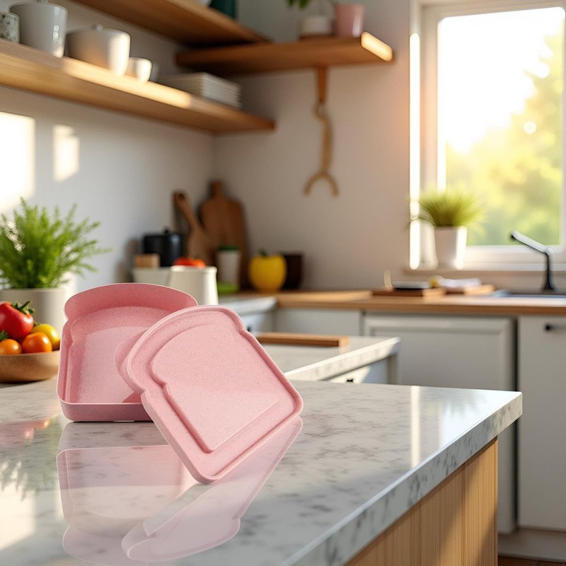 WLngtv Pink Sandwich Containers, Toast Shape Sandwich Box Food Storage