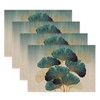 Kiatuniya Place Mats Washable Petrol Gold Ginkgo Biloba Leaves Table