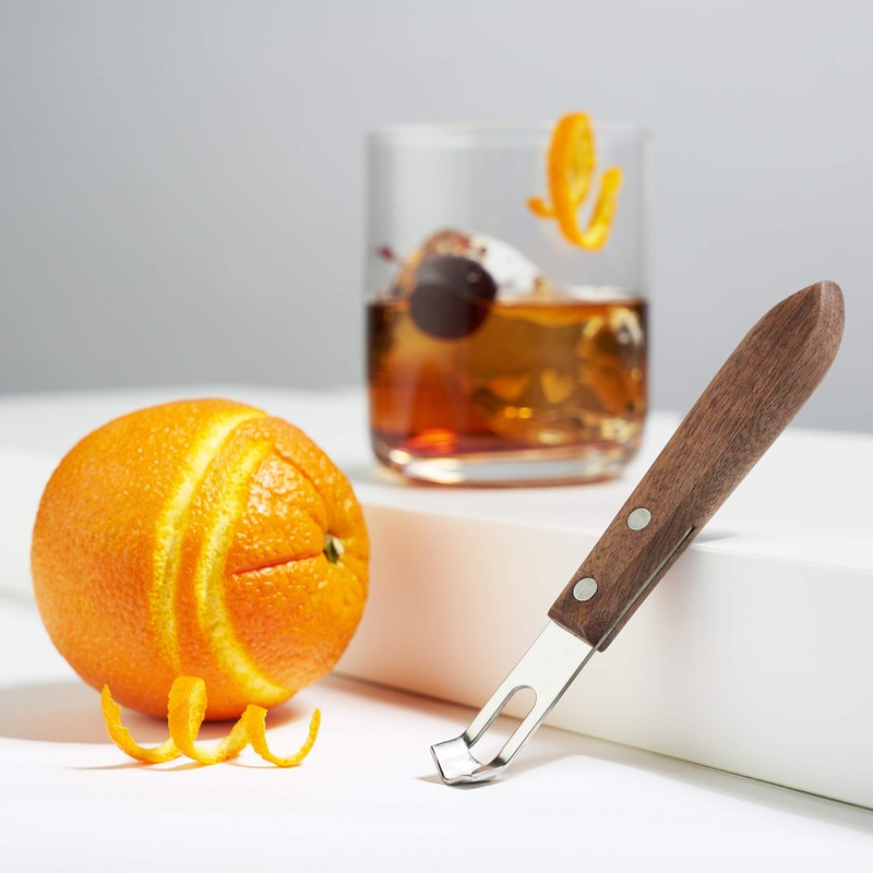 Viski Channel Knife, Citrus Zester and Orange Peeler Tool, Walnut