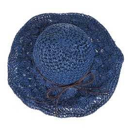 Straw Sun hat for Women Ladies Foldable Wide Brim Floppy Straw Bucket Hat Travel Holiday Caps with Ribbon Bow Elegant Summer Beach Outdoor Anti-UV Hat 55-58CM (UK, Numeric, 6 7/8, 7 1/4, Navy Blue)