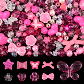 150PCS Acrylic Pastel Beads for Jewelry Making, Kalolary Colorful Bow Butterfly Flower Kawaii Plastic Candy Heart Cute Macaroon Aesthetic Beads for Bracelet Necklace DIY Supplies (Rose Pink)