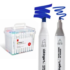 KINGART PRO Double-Ended Alcohol Ink Art Markers, 60 COLORS, Fine Point & Chisel Tips, Permanent with Superior Blendability, Includes Plastic Case, 60 Pc.