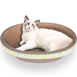 ROMOHOM Oval Cardboard Cat Scratcher Bed Lounge Couch for Indoor Cats, Cat Scratching Board Large Lounger, Durable Cat Scratch Pad Box Furniture 19.5 x 15.6 x 4.7 Inch