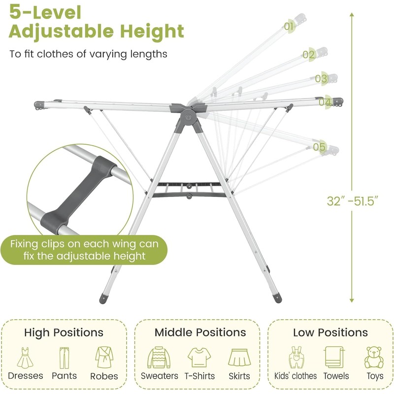 Nightcore Foldable Clothes Drying Rack, 2-Level Large Collapsible Laundry Drying