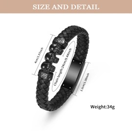 XSMZB Cremation Jewelry Skull Urn Bracelet for Ashes Keepsake Memorial Bangle Braided Leather Wristband Cremation Bracelet for Men Women (Z-Black-24cm)