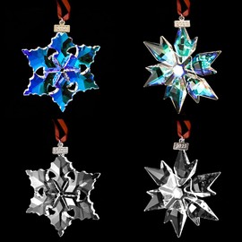 SIYOUKI 2023 Crystal Christmas Ornaments 4pcs/Set Colorful and Clear Crystal Snowflake Crystal Star Christmas Ornament Car Hanging Ornaments Window Ornament (2023 4pcs)